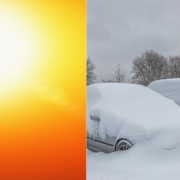 RocketChip-improving-mpg-100420241 side by side image of hot sun and cars covered in snow - rocket chip improving MPG