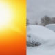 side by side image of hot sun and cars covered in snow - rocket chip improving MPG