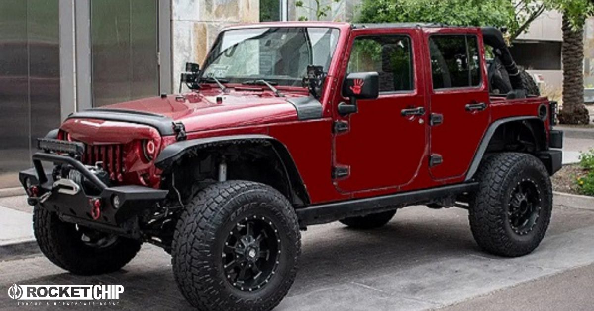 dark red Jeep Wrangler side view - rocket chip Jeep Performance Chips