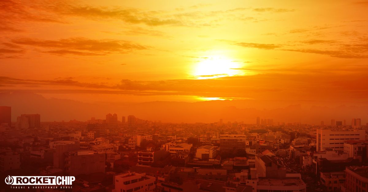aerial view of a city during a heat wave - rocket chip improving MPG