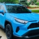 front view of a bright blue Toyota Rav4 - Rocket Chip performance chips
