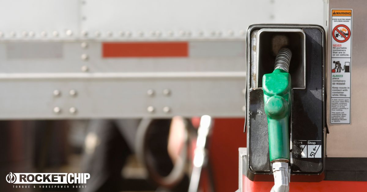 fuel pump with a green diesel handle - Rocket Chip plug in performance chip