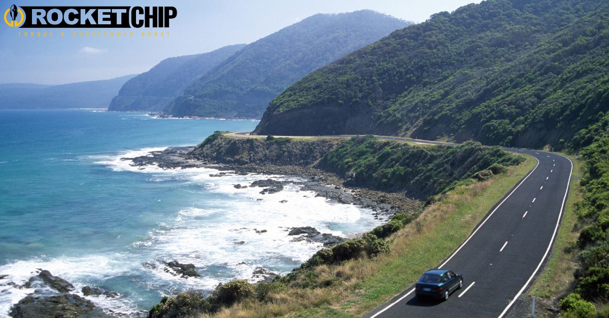 car driving alongside ocean coastline - Rocket Chip torque and towing